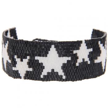 Armband Leslii – Web‑Muster Sterne aus Textil und Glasperlen