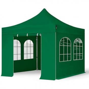 Aluminium Tonnelle pliante 3x3 m TOOLPORT, PES 800, côté avec vitres, vert sombre