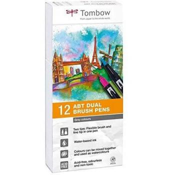 Estuche 12 rotuladores ABT Tombow tonos grises