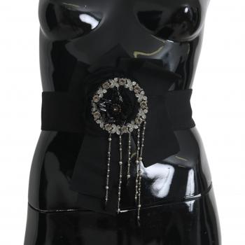 Dolce & Gabbana Black Crystal Brooch Wide Wai Satoria Belt