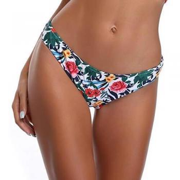 SHEKINI Female Brazilian Triangle Beachwear – Low Waist Printed Swim Shorts – Red (Large)