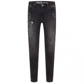 SOCCX Damen Slim-Fit-Jeans Jogg Grey Printed, normaler Leibhöhe, Gr. 31