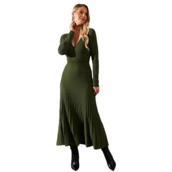 Khaki Wrap Detail Midi Dress for Women