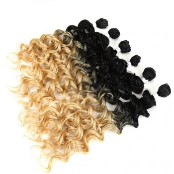 Extensiones de pelo ondulado sintético 6 unidades rubio degradado 24-28 pulgadas