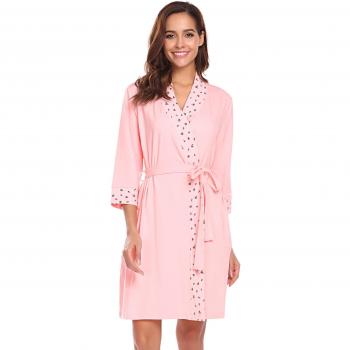 Meaneor Damen Kurzschlafanzug Bademantel aus Baumwolle – kuschelig, V-Ausschnitt, abnehmbare Gurte, Rosa, Größe 48 (XXL)