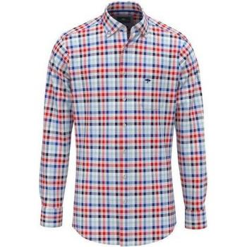 Fynch Hatton Classic Combi Check Shirt – Red, Short Sleeve, Size Small (Menswear)