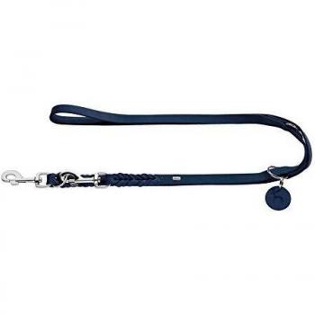 Hunter Verstellbare Hundeleine aus weichem Vollrindleder, 1.3 cm x 250 cm, dunkelblau