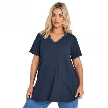 Marineblau Yours Spitzen-Shirt Damen – Curve & Plus Size