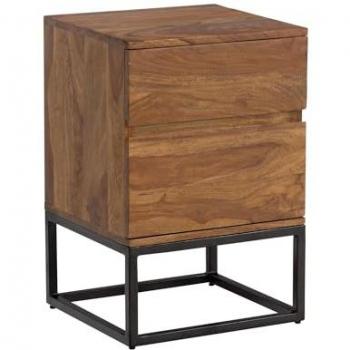 Design-Nachttisch „Sheesham“ – Massivholz mit Metallgestell, 40 × 38 × 60 cm