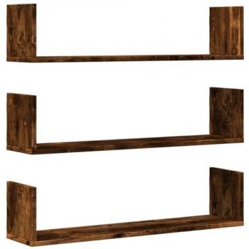 Estantes de pared 3 piezas en madera de ingeniería 80x18x18 cm