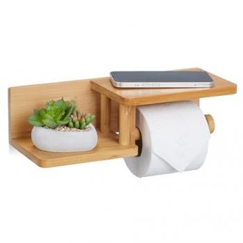 Eco-Friendly Bamboo Toilet Roll Stand with Shelves