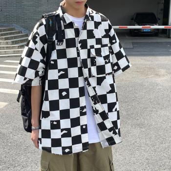 LAPPSTER Men's Cotton Short Sleeve Plaid Shirt