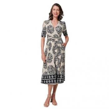 Izabel London Women's Blue Ruched Border V‑Neck Midi Dress – Size 14