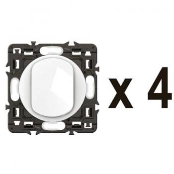 Pack complet 4 interrupteurs ou‑va‑et‑vient Céliane 10AX, boîtier blanc et supports