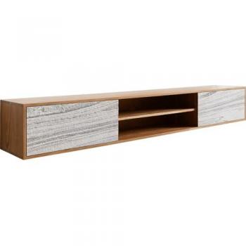 Meuble-TV Kleo 200 cm acacia naturel avec 2 portes suspendues