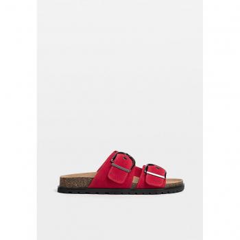 Stradivarius Rote Flachsandalen aus Leder 35