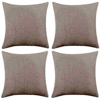 Deconovo Square Cushion Cases Set for Sofa/Bed (Cream, 16x16 Inch, 4 Packs) Faux Linen