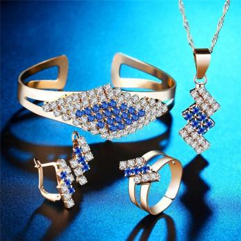 Elegant Rose Gold Round Crystal Jewelry Set with Earrings and Necklace for Women