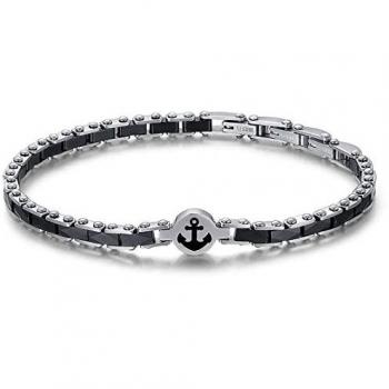 Bracciale con Ancora in Acciaio e Ceramica Nera
