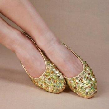 Bauchtanz-Praxis Silber/Gold Flats aus Leder mit Paillettenverzierung