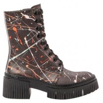 Botines de piel para mujer Art 1375F York con tacón de 3 a 5 cm, color Painted, con cordones y cremallera