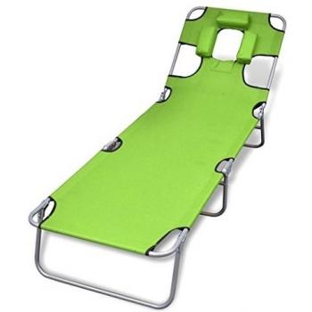 VidaXL Tumbona plegable de acero y cojín de cabeza azul