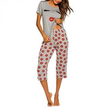 Balancora Pigiama Corto Donna Estivo – 2 pezzi, Cotone Labbra Rosse