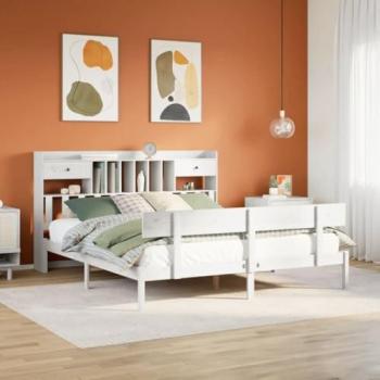 VidaXL Holzbett mit Regal 200x200 cm in Weiß, Kiefer