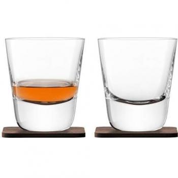LSA WH02 Whisky Arran Tumbler 250 ml Clear & Walnut Coaster x 2