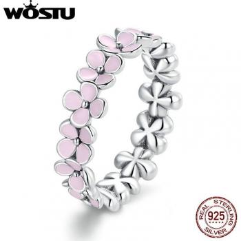 WOSTU 100% Sterling Silver Pink Flower Wreath Ring for Women