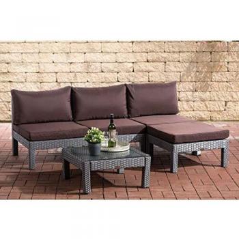 Gartenset Fiji aus Polyrattan – Beistelltisch, 3er-Sofa und 2x Hocker (grau/terrabraun)