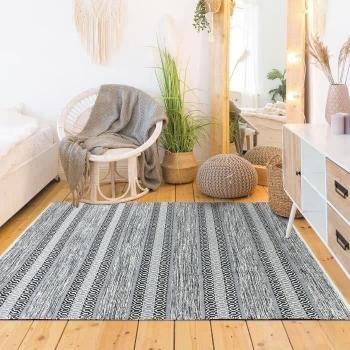 TERRASTILE COTTON – Tappeto etnico da soggiorno, 120×170 cm, bianco con dettagli neri