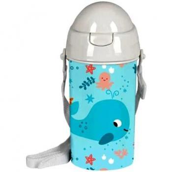 Botella 500ml Apertura Autom. con Pajita Preescolar Ballenita