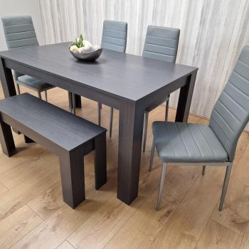 KOSY KOALA Dark Grey Dining Table Set with 4 Leather Chairs and Bench