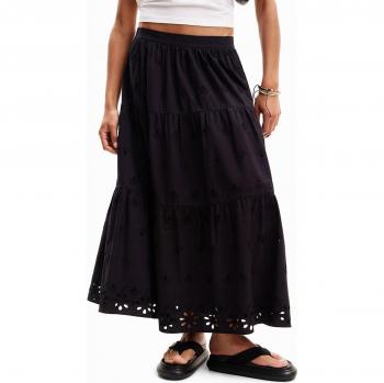 Falda midi negra con bordado Desigual