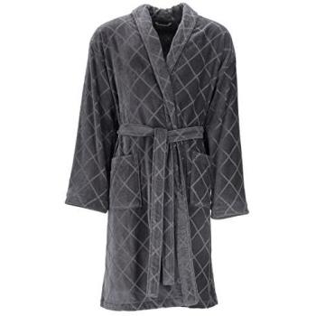 Vossen Barron Spa‑Mantel Herren – 120 cm, XL, grau mit Schalkragen und Rautendesign, Webvelours, Gürtel