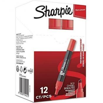 Marqueur rouge à pointe biseautée Sharpie W10, pack 12