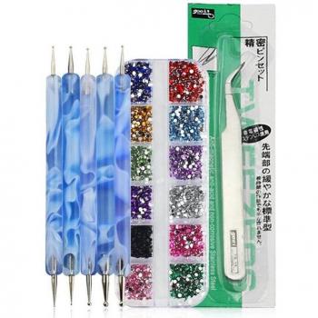 Ensemble de manucure DIY avec 3 outils : pointage, cueilleur de strass et pince à épiler