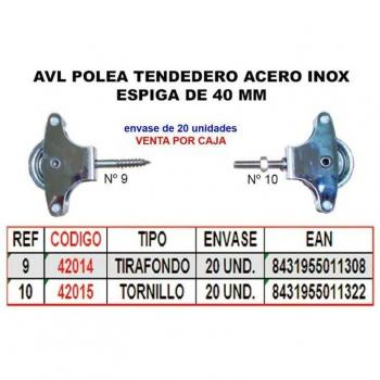 Polea Tendedero Inoxidable 9 m 40mm con Tirafondo