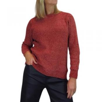 Burnt Orange Long Sleeve Chenille Crew Neck Top