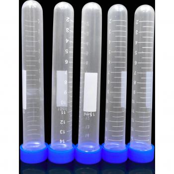 Tubos de plástico para centrifugación 15ml, con graduaciones, tapa de rosca azul, 10 unidades