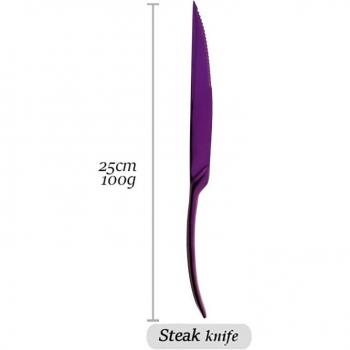 Juego de cubiertos de acero inoxidable 18/10, cuchillo, tenedor y cucharita púrpura
