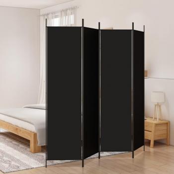 4-Panel Black Fabric Room Divider 200x200 cm