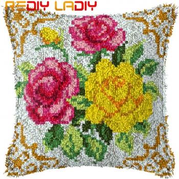 Canvas Blossom Hooked Pillow Cover