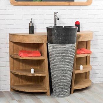 Estante de baño Wanda Teca 120 cm con Lavabo Negro – Línea Premium