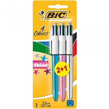 BIC 4 Couleurs Shine Stylos-Bille Rétractables 1,0 mm