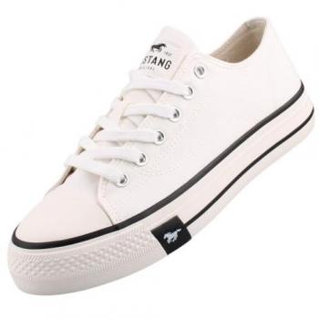 Sneakers haute blanche Mustang pour femmes – Tige textile, lacets