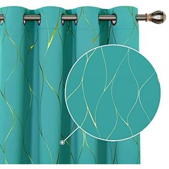 Deconovo Gold Line Printed Eyelet Blackout Thermal Curtains