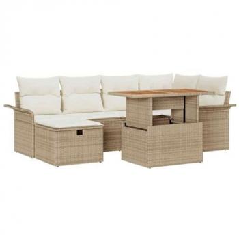 Set de Canapé de Jardin 7 Pièces en Polyrotin Beige