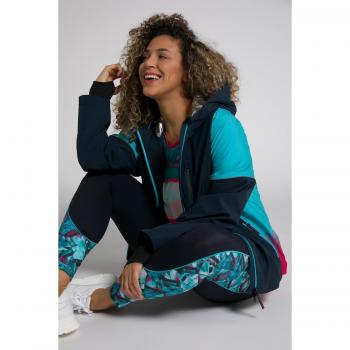 Plus Size Colorblock Hiking Jacket with Hood, Women, Blue, Size: 20/22, Polyester
